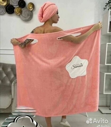 Женское банное полотенце халат+чалма