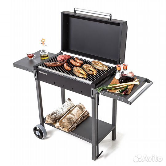 Мангал с крышкой гриль на колесиках