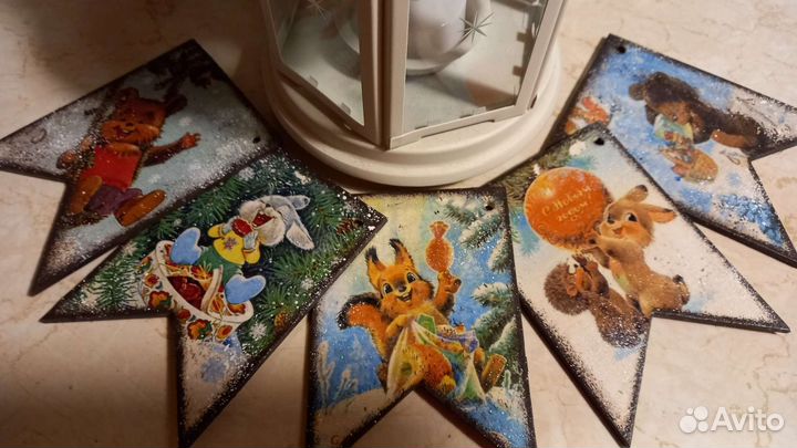 Новогодние флажки. Гирлянда.Ручная работа