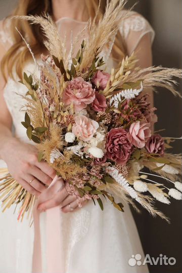 Букет невесты из сухоцветов и стаб-ых цветов