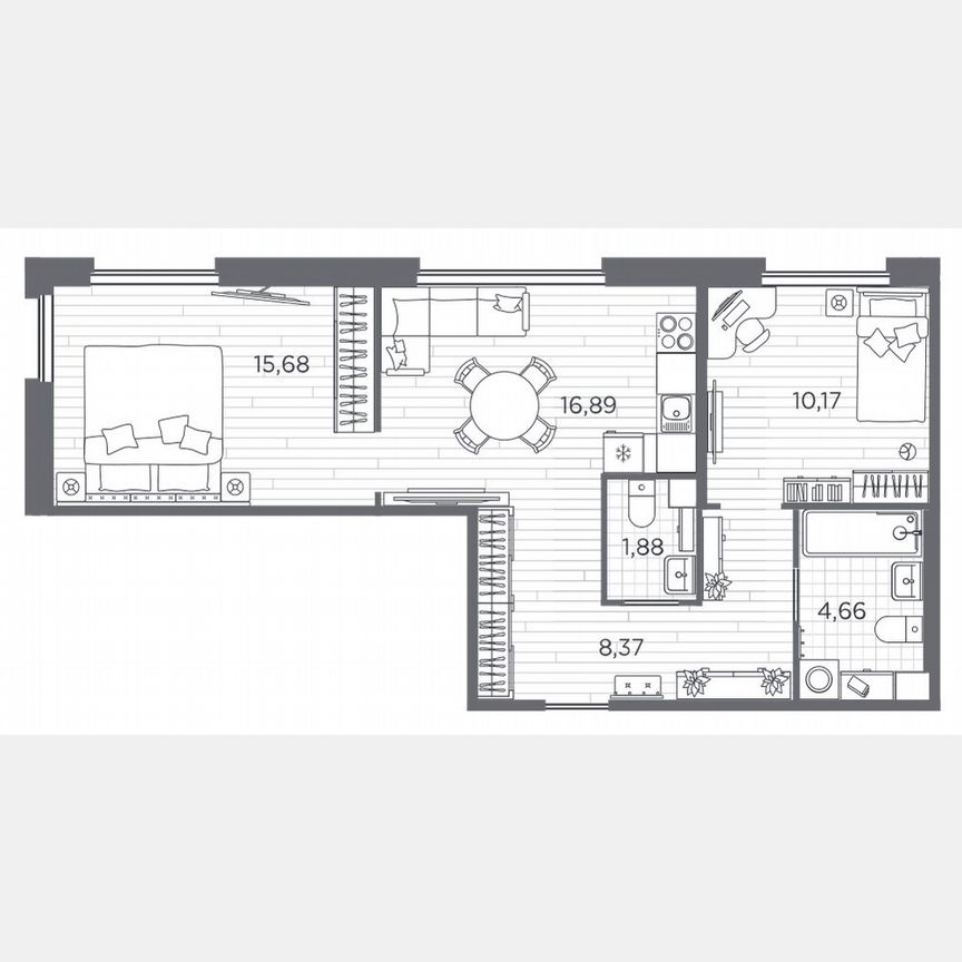2-к. квартира, 57,7 м², 1/5 эт.