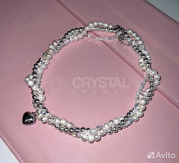 Колье из натурального жемчуга и гематита