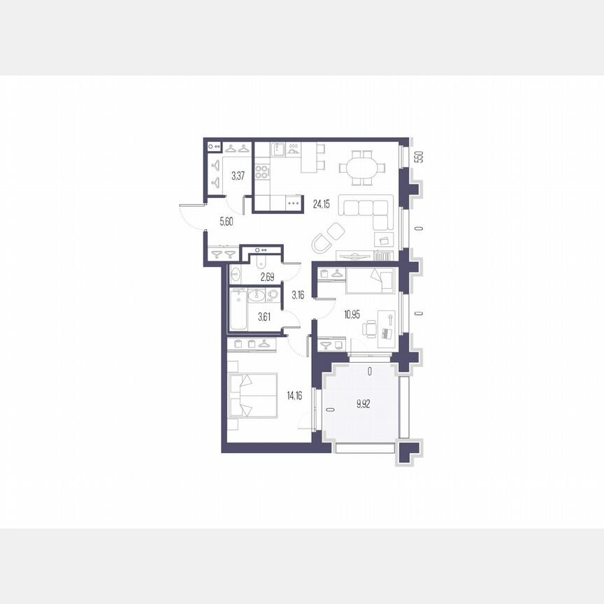2-к. квартира, 67,7 м², 2/10 эт.