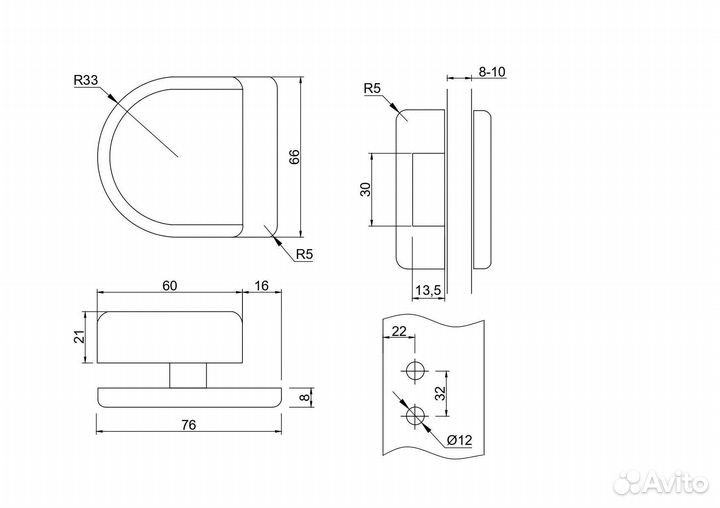 Ответная часть для замков стеклянной двери
