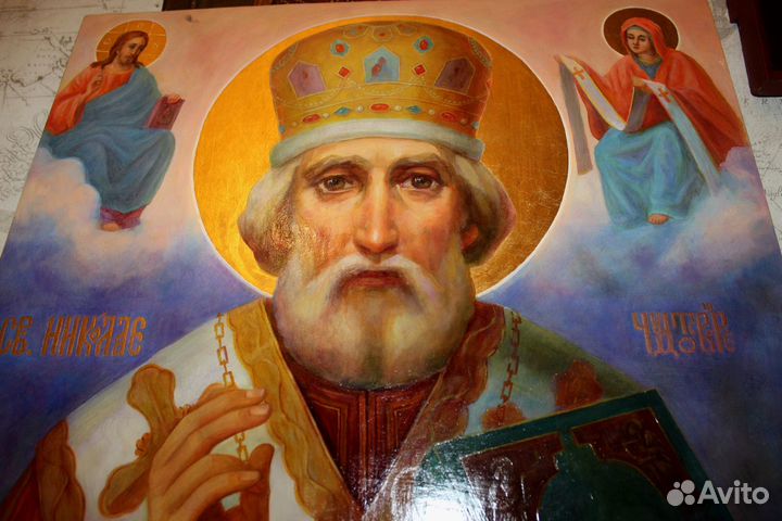 Большая Икона Николай Чудотворец 71*50 золото масл