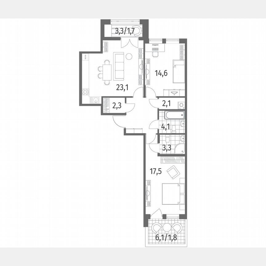 2-к. квартира, 78,4 м², 2/8 эт.