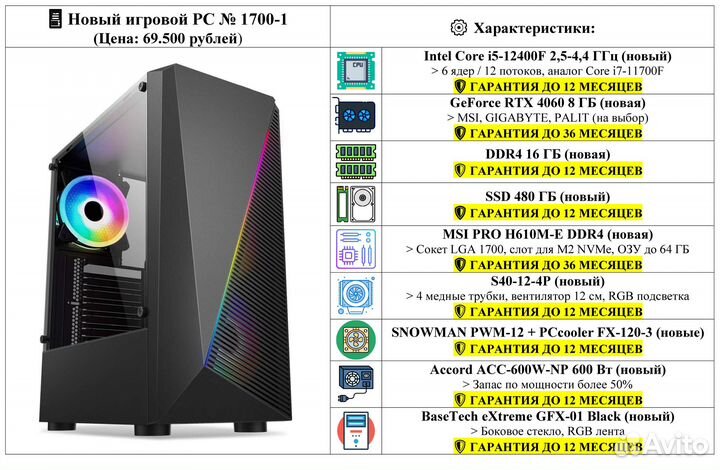 Новые PC: RTX 4060 8GB / i5-12400F / Ryzen 5 5600G