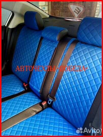 Чехлы Mazda 6 gh из экокожи чёрно-синие Ромб