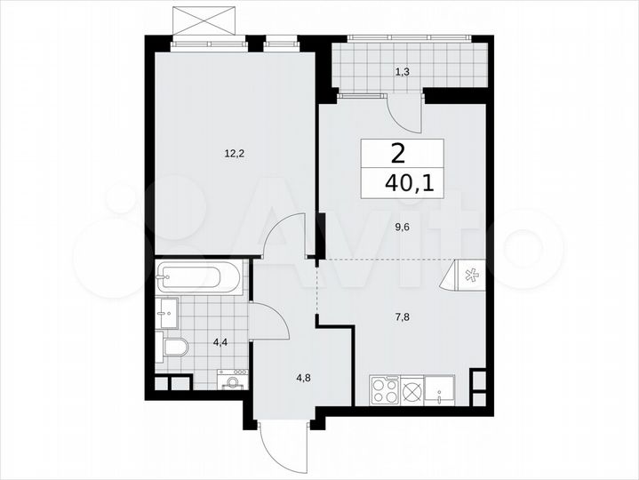 2-к. квартира, 40,1 м², 7/16 эт.