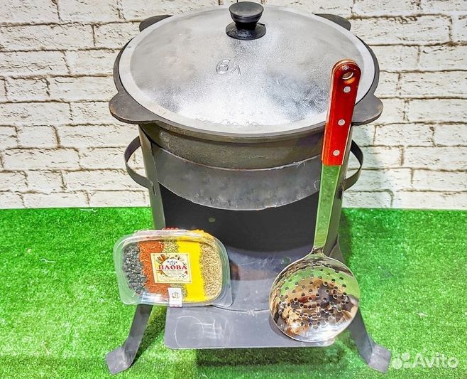 Казан чугунный с печкой + шумовка