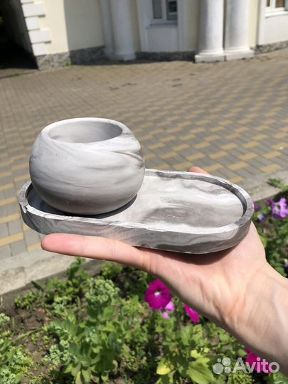 Декоративный гипсовый набор. Поднос + стаканчик