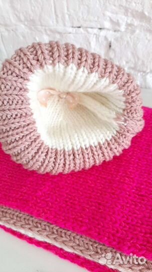Шапка и шарф ручная работа (остался розовый)