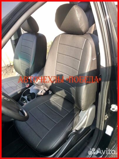 Чехлы Kia Carens из экокожи чёрные Классика