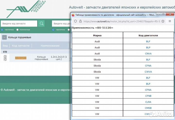 Кольца поршневые, VAG BLF/cfna