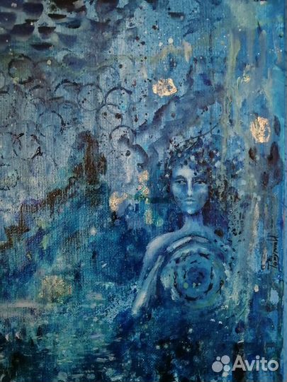 Авторская картина маслом с поталью, рыба