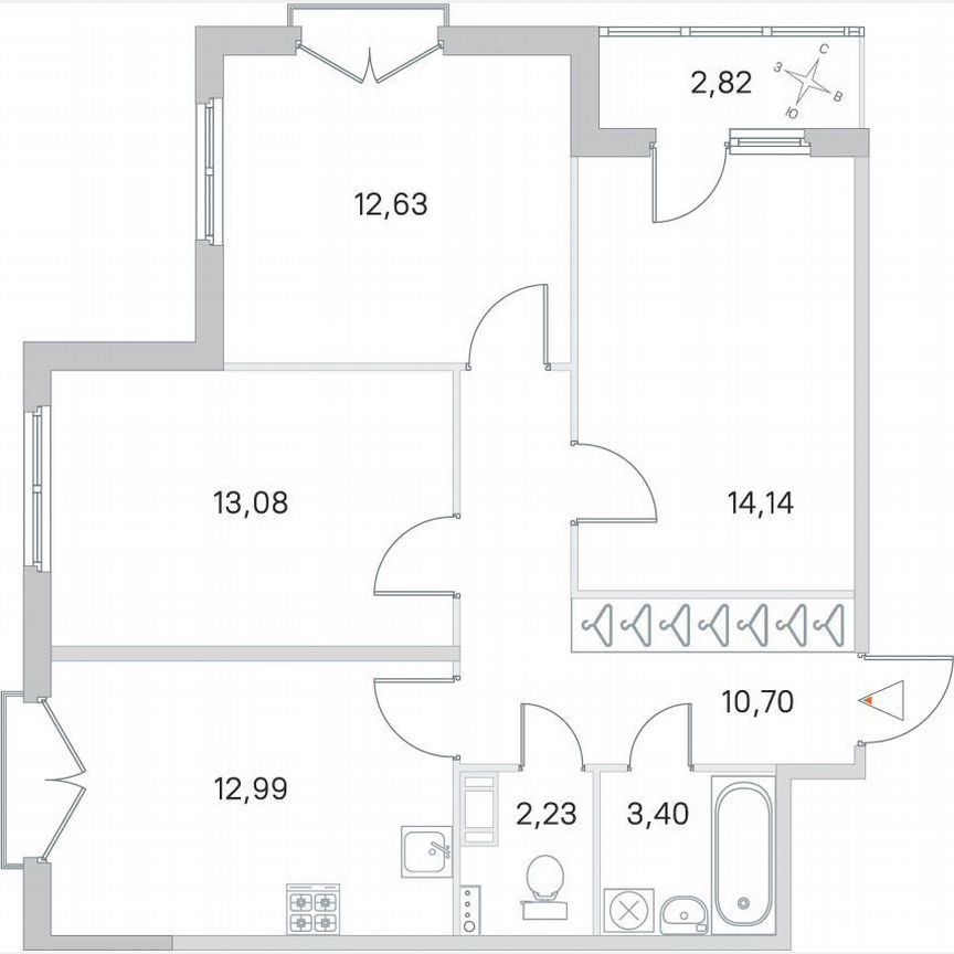 3-к. квартира, 70,6 м², 3/4 эт.