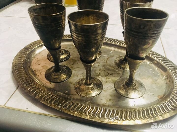 Набор рюмок на подносе (6 шт)epns, Индия