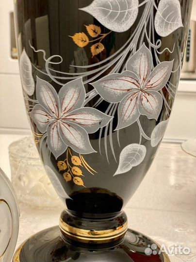 Богемия ваза черная h 41 см и синяя 44 см Винтаж