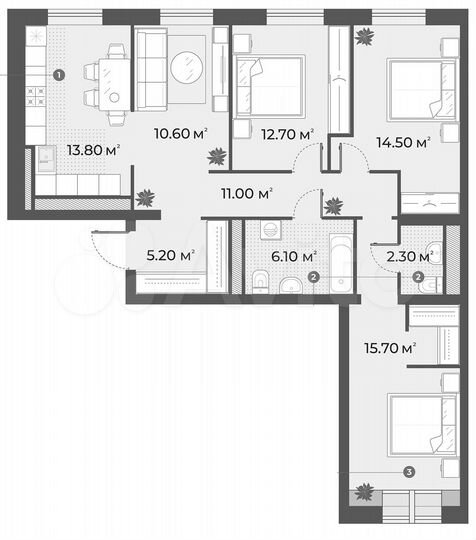 4-к. квартира, 91,9 м², 6/6 эт.