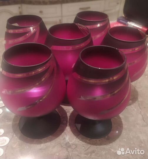 Бокалы СССР матовое красно чёрное стекло