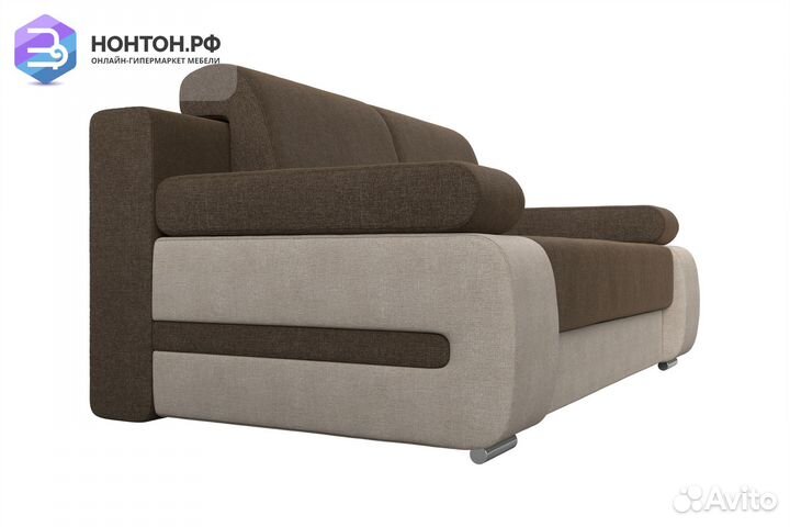 Диван еврокнижка Денвер рогожка коричневая / бежев