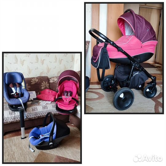 Коляска 2 в 1+автолюлька+база+авто кресло