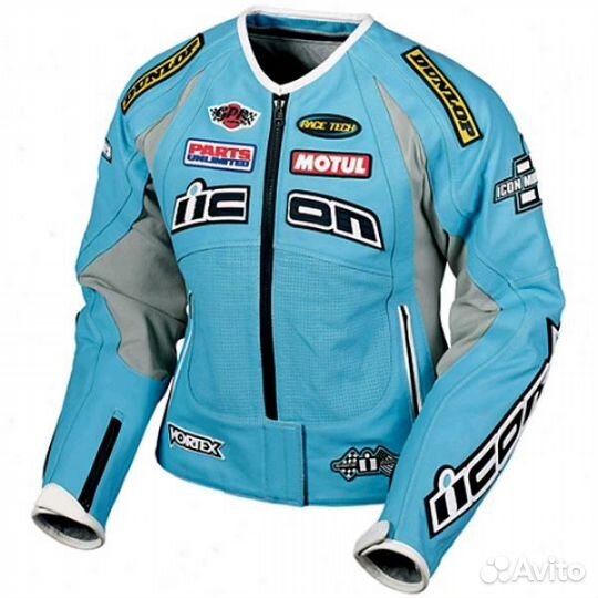 Мотокуртка кожаная Icon blue M