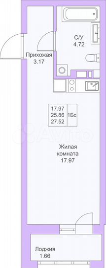 Квартира-студия, 27,5 м², 6/25 эт.