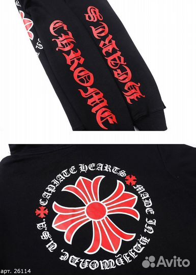 Зип худи Chrome hearts red cross Черное