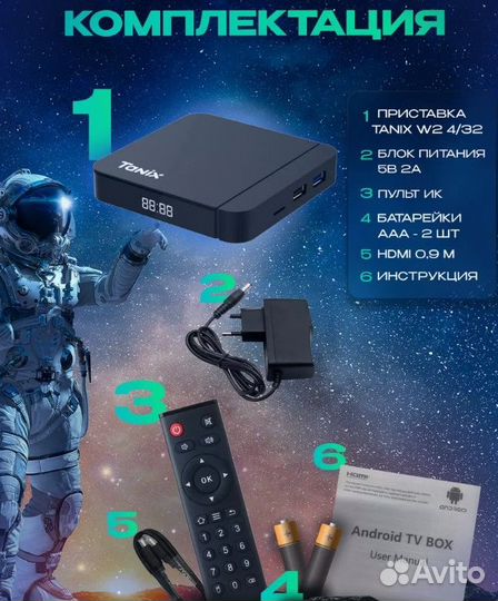 Тв-приставка Tanix W2 4/32 гб прошита 5600 каналов