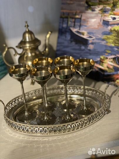 Рюмочки поднос мельхиор винтаж германия