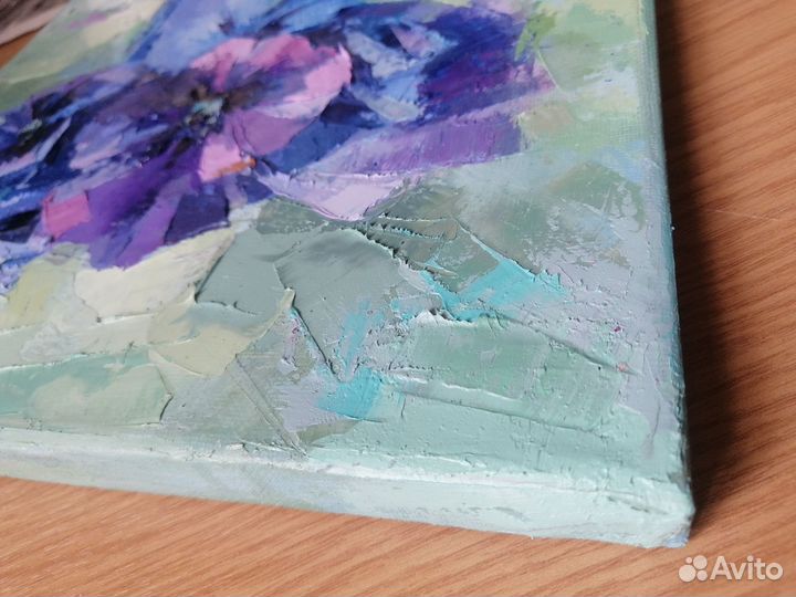 Картина маслом на холсте цветы синие