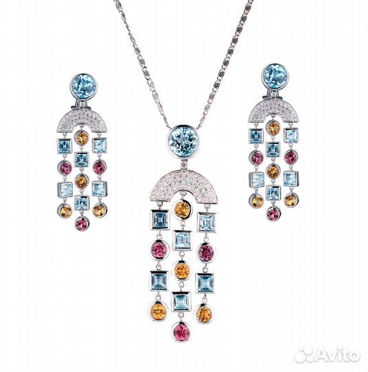 Комплект RalfDiamonds Topaz & Citrines & Tourmalines & Diamonds & White Gold RDE