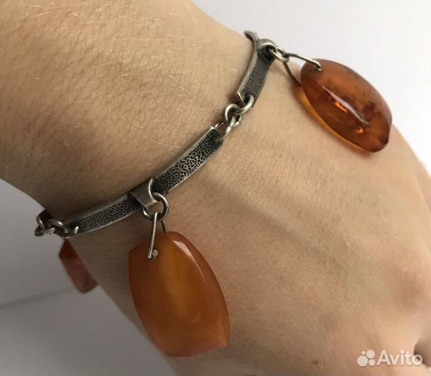 Браслет Серебро 875 СССР янтарь Калининград редкий