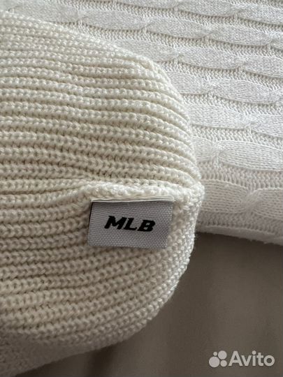 Шапка бини mlb logo бежевая (молочная)