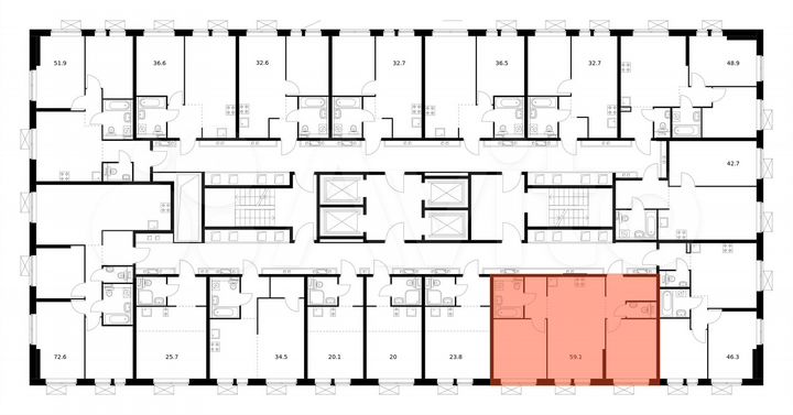 2-к. квартира, 59,1 м², 20/33 эт.