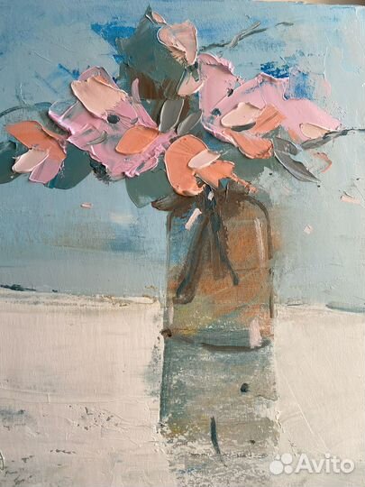 Картина маслом на холсте цветы в вазе