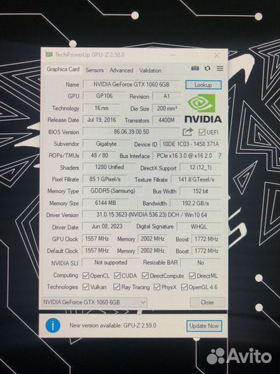 Видеокарта gtx 1060 6gb gigabyte