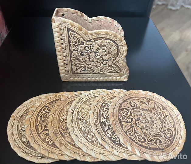 Набор подставок под горячее чашки береста