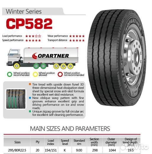 295/80R22.5 Copartner CP582 154/151K Прицеп
