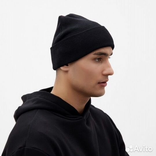 Шапка мужская, черная,размер 56 с подворотом