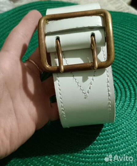 Ремень белый офицерский.натуральная кожа. 3 размер