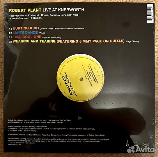 Robert Plant – Live AT Knebworth LP yellow 2021