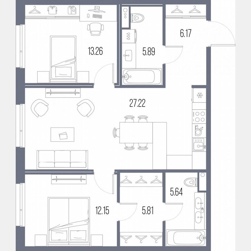 2-к. квартира, 76,1 м², 6/10 эт.