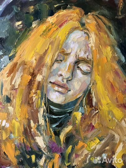 Картина маслом, девушка, осень, 40/50 см