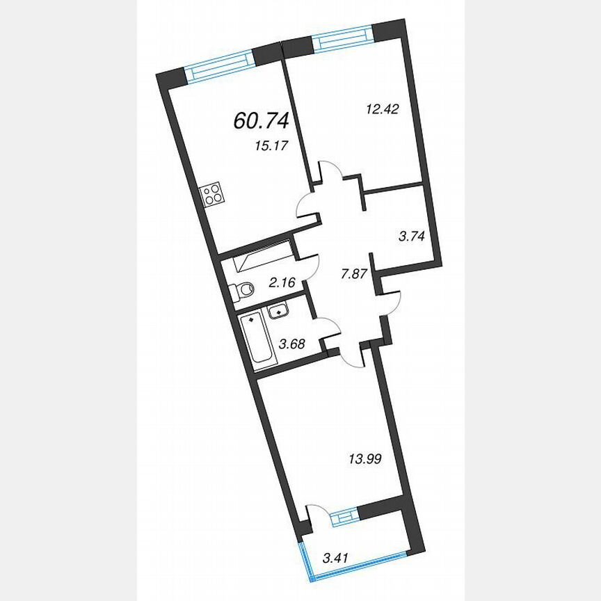 2-к. квартира, 62,4 м², 12/22 эт.