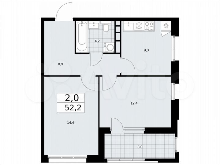 2-к. квартира, 52,2 м², 19/24 эт.