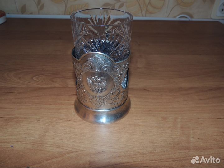 Серебрянный подстаканник с хрустальным стаканом