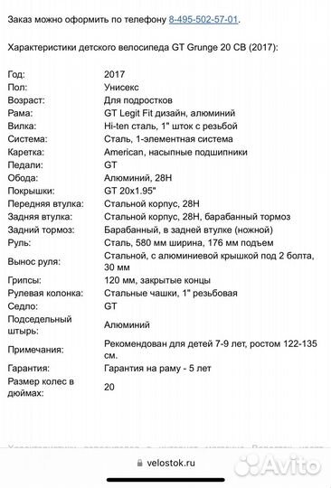 Велосипед детский GT 20 Grunge