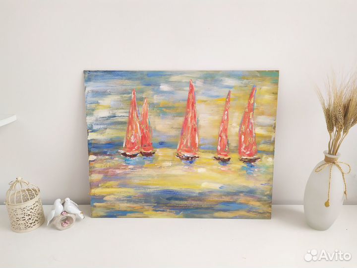 Картина маслом яхты